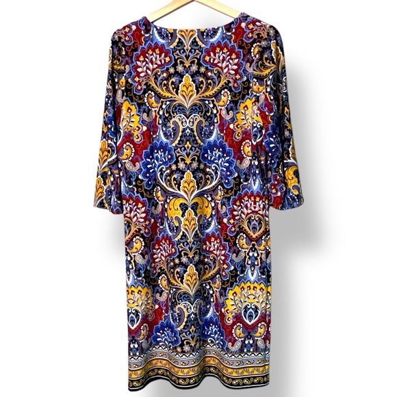 TALBOTS Paisley Print 3/4 Sleeve Jersey Knit Sheath Dress Popover Style Sz LP - Picture 4 of 12